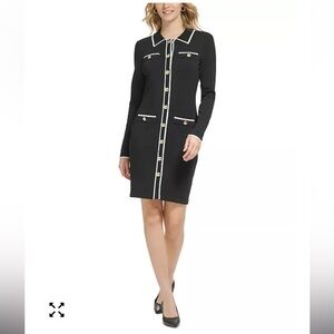Karl Lagerfeld Paris Womens Black White Contrast Trim Shirtdress Women’s SIZE SM